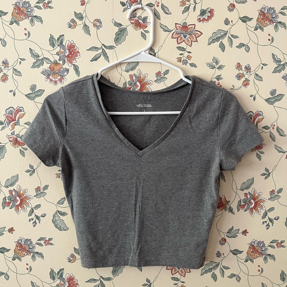 Gray V-Neck Crop Top